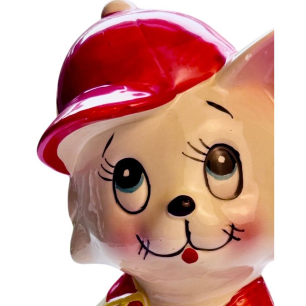 Cat Kitty Japan Coin Piggy Bank Vintage Ceramic Baseball Cap and Overalls 8in - Picture 8 of 11